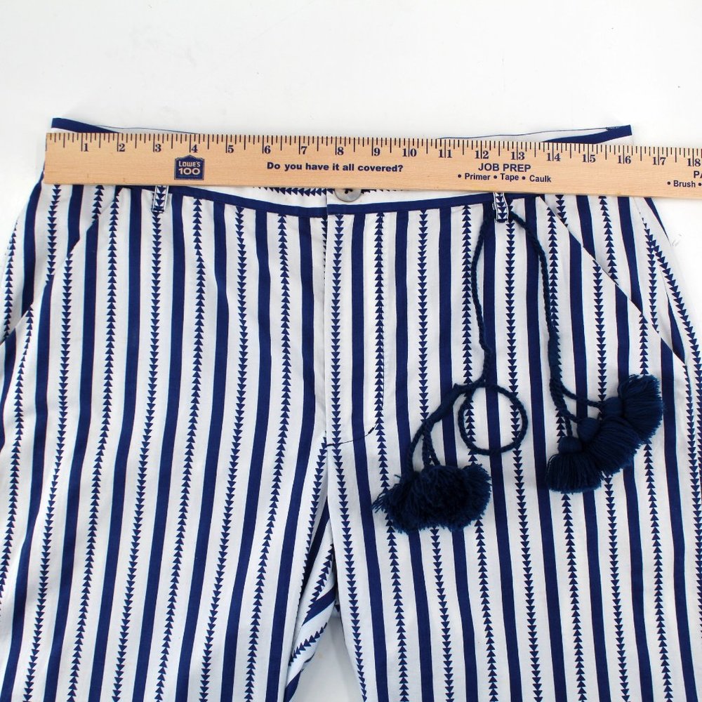 FIGUE Zuri Pants Blue White  Striped Cotton Tassel Mid-rise Casual Pockets SZ 8 - Picture 5 of 11